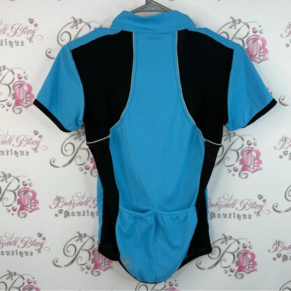 Castelli shirt polo style aqua Blue and black stretchy half zip Cycling Jersey